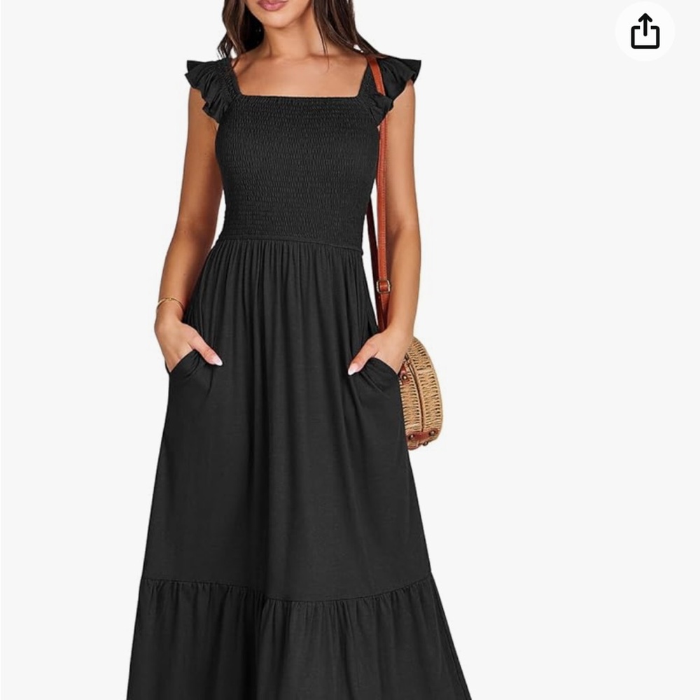 Anrabess brand new ruffled smock dress in a medium black with pockets